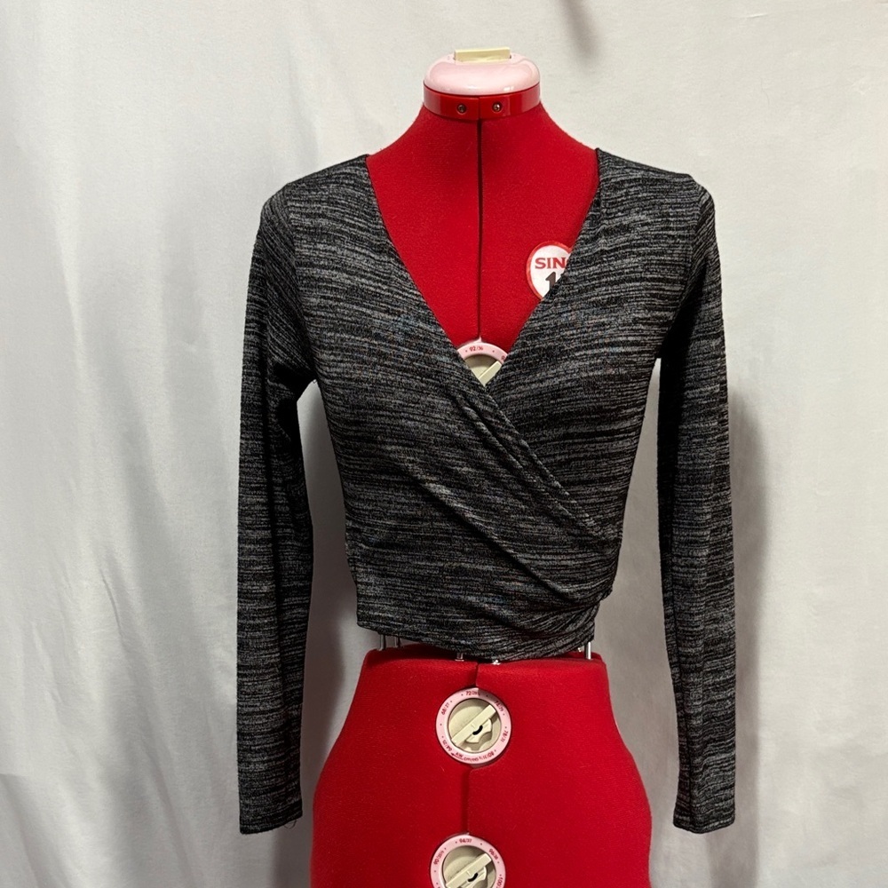 Dynamite Charcoal Wrap Blouse XS278